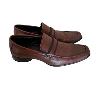 Kenneth Cole Reaction Mens Brown Leather Square Toe Loafer Dress Shoes  9.5M